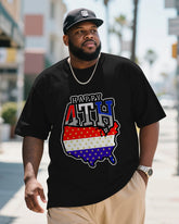 Big & Tall Men's Independence Day Flag Alphabet Print Round Neck Short Sleeve T-Shirt