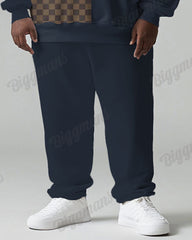 Men's Daily Casual Check Letter Print Plus Size Hoodie Suit