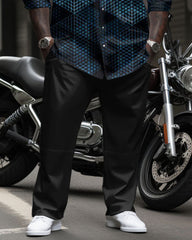 Big Guy's Casual Business Geometric Long Sleeve Shirt Pants Set