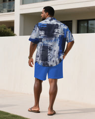Men's Plus Size Summer Cool Blue Retro Short Sleeve Shirt Shorts Suit