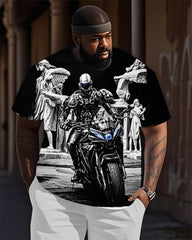 Big Man Biker Cyberpunk Print Top T-Shirt