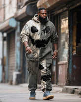 Big & Tall Men's Halloween Khakis Skull Face Contrast Stitching Print Hoodie Suit