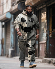 Big & Tall Men's Halloween Khakis Skull Face Contrast Stitching Print Hoodie Suit