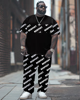 Letter Print T-Shirt Trousers Suit Men's Large