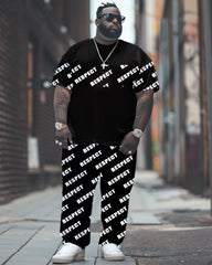 Letter Print T-Shirt Trousers Suit Men's Large