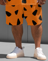 Big Men's Vintage Nostalgic Movie Orange Shirt Shorts 2-Piece Set