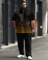 Men's Plus Size Business Simple Gradient Geometric Print Short Sleeve Shirt Trousers Suit