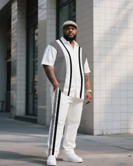 Big Boy Striped Contrast Short Sleeve Shirt Trousers Suit