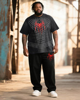 Big & Tall Men's Cosplay Reticulated Chest Spider Print T-Shirt Pants Suit