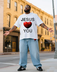 Big & Tall Men's Color Print JESUS Love Me T-Shirt Denim Pants Suit