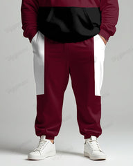 Simple Colorblock Letter Print Men's Big and Tall Hoodie Set