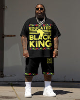 Men's Plus Size Juneteenth Black History Month King Print T-Shirt Shorts Suit