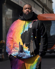 Men's Rainbow Graffiti Splash Long Sleeve Hoodie Set