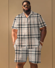 Men's Plus Size Casual Khaki Print Short Sleeve Shirt Shorts Suit