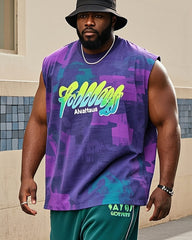 Men's Plus Size Daily Casual Creative English Gradient Purple Vest