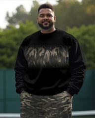 Fashion Camouflage Stitching Men's Plus Size Sweatshirt Two-piece Set