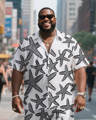 Big & Tall Men's Hawaiian Starfish Print Shirt Shorts Suit