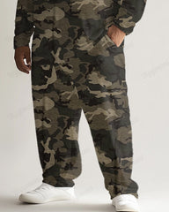 Big Men's Camouflage Long Sleeve Polo Shirt Pants Set of 2 Piece