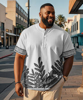 Men's Plus Size Hawaiian Plant Rabbit Print Henry Collar Button Short Sleeve Tee