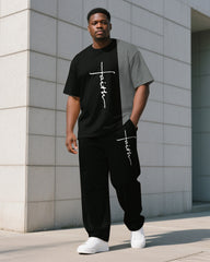 Men's Plus Size Simple Striped Color Block Cross Letter Print T-shirt Trousers Suit