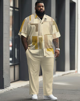 Big & Tall Guy's Simple Geometric Block Print Short Sleeve Shirt Set