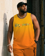 Big & Tall Men's Yellow Orange Gradient Alphabet Print Vest Shorts Suit