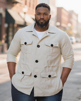 M-5XL Men's Casual Linen Jacket With Laps And Multi-Pockets