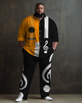 Big Guys Fun Guitar Notes Print Long Sleeve Lapel 2 Shirt Set