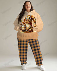 Women's Big and Tall Tracksuit Gnome Print Hoodie and Plaid Pants Set
