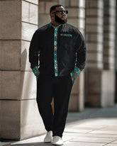 Featured Flower Plant Patchwork Pocket Long Sleeve Lar Shirt 2-Piece Set Men's Plus Size