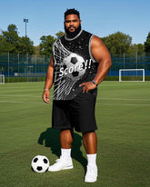 Big Men's Fashion Score! Football In The Net Printed Round Neck Casual Vest and Shorts Set