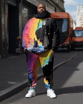 Men's Rainbow Graffiti Splash Long Sleeve Hoodie Set