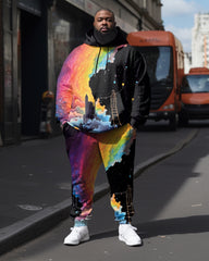 Men's Rainbow Graffiti Splash Long Sleeve Hoodie Set