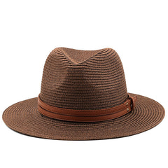 Coffee Panama Hat Yellow Belt Accessories Straw Hat Beach