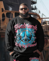 Men's Plus Size Peace Art Alphabet Sweatshirt Two-Piece Set