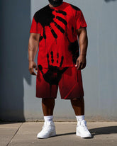 Men's Hip Hop Punk Style Palm Print Casual Short-Sleeve T-shirt and Shorts Big & Tall Set