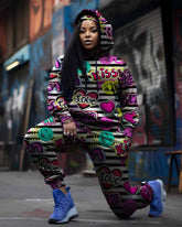 Women's Big & Tall 2 Piece Sweatsuit Kiss Love Stripe Hoodie Pants Set