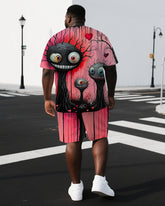 Big & Tall Men's Hip Hop Monsters Back Print Outdoor Short-Sleeve T-shirt and Shorts Set