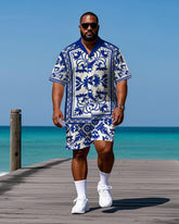 Big Men's Daily Casual Hawaii Theme Retro Floral Printed Outdoor Short Sleeve Shirt Shorts Set