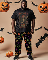 Halloween Slogan Skull Short Sleeve T-shirt Plus Size Men's Suit