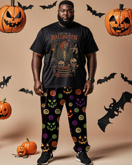 Halloween Slogan Skull Short Sleeve T-shirt Plus Size Men's Suit