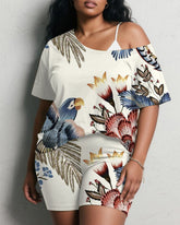 Women's Plus Size Daily Casual Floral Vintage Printed Short Sleeve Shorts Suit