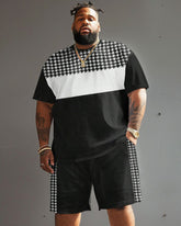 Big Men's Casual Simple Houndstooth Patchwork Printed T-Shirt Shorts Set