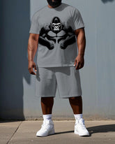 Big & Tall Men's Simple Gorillas Street Fashion Summer Short Sleeve T-shirt and Short Set