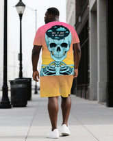 Stay Curious with Mystery Men's Big & Tall Skull Gradient Back Printed Short Sleeve T-shirt Set