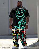 Men's Large Casual Make Your Own Theme Printed T-Shirt Trousers Suit