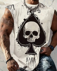Men's Plus Size Street Fashion Beige Skull Print Round Neck Sleeveless Vest
