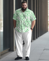 Vintage Palace Style Pattern Printed Short Sleeve Shirt Trousers Suit Men's Plus Size