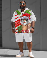 Men's Big and Tall Santa's Beach Vacation Short Sleeve Shirt Shorts Set