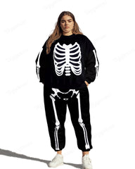 Halloween Skeleton Print Women's Big and Tall Hoodie Set